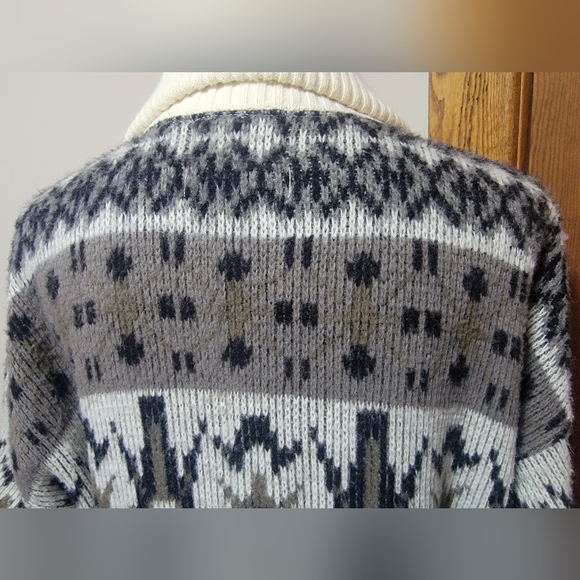 Vintage 80s Clipper Mis Aztec Sweater Jacket The Dude Full Zip Turtleneck USA XL - Picture 5 of 8